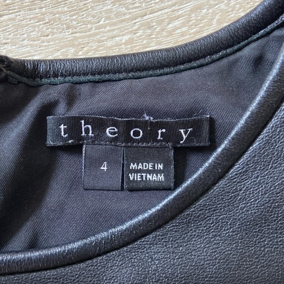 Theory Leather Black White Pattern Knit Calvino Elmore Sheath Dress Office Small - Picture 10 of 13